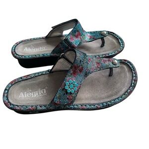 Alegria Carina Thong Sandals 9.5 EU 40 Blue Floral Rhinestones Slide Comfort